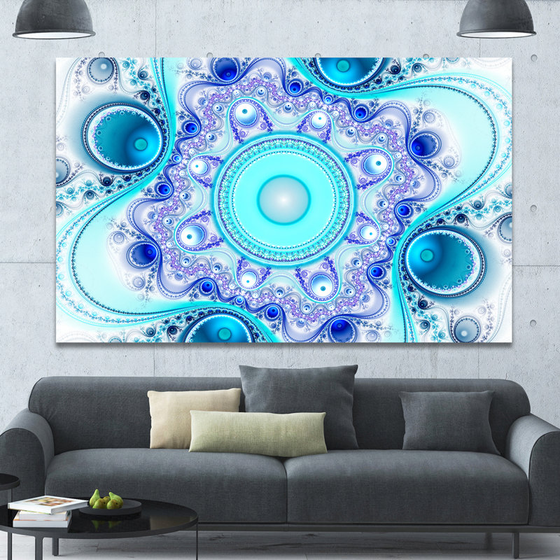 «Turquoise Wavy Curves and Circles», impression, H 12 po x l 20 po, Toile