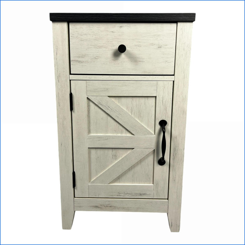 Farmhouse Nightstand with Charging Station, Drawer and Barn Door , Gray