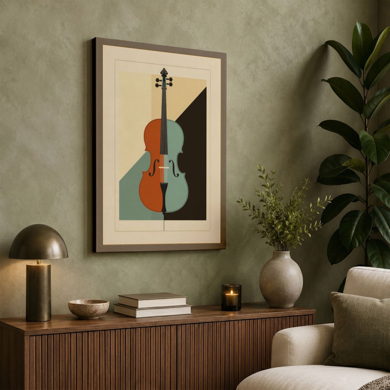 Geometric Violin Art Deco - Wrapped Canvas, 24x16 - 61.0 x 40.6 cm, White Border