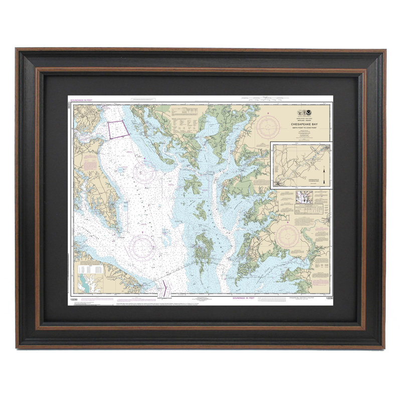 Chesapeake Bay; Smith Point à Cove Point | Carte nautique | Reproduction encadrée, H 24 po x l 19 po