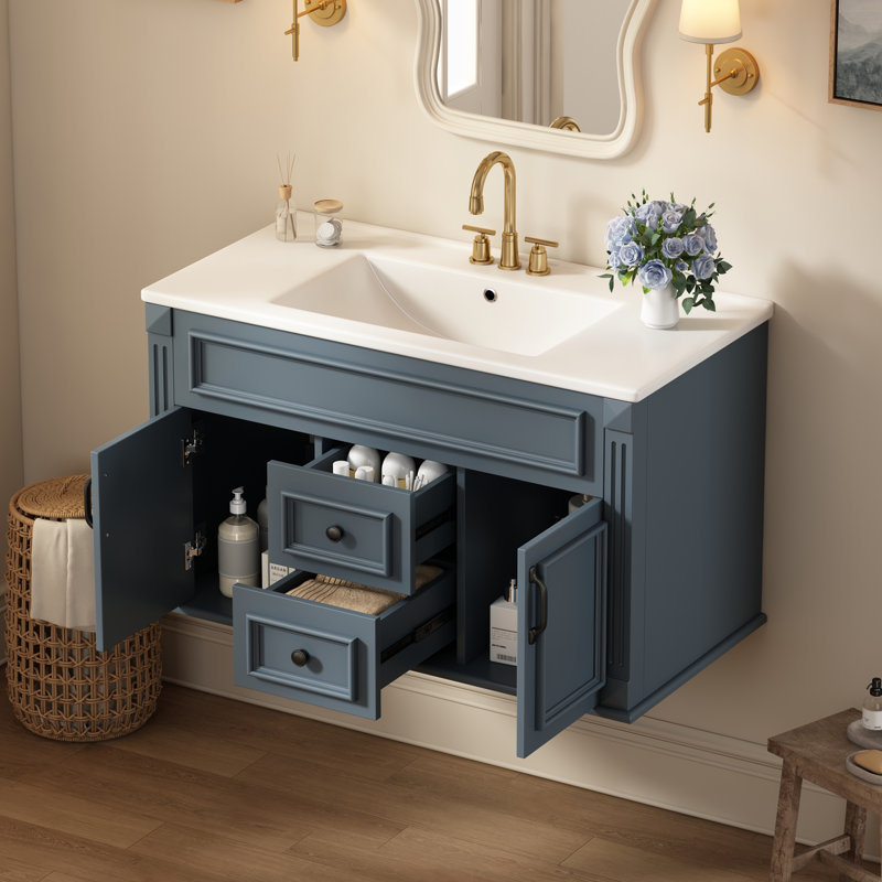 36" Solid Wood Bathroom Vanity Blue