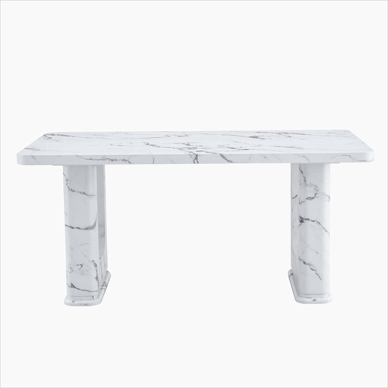 64.5 x 35.4 Inch Stylish Marble Textured Dining Table, Perfectly Blending Simplicity And Transparency. Made of MDF Material