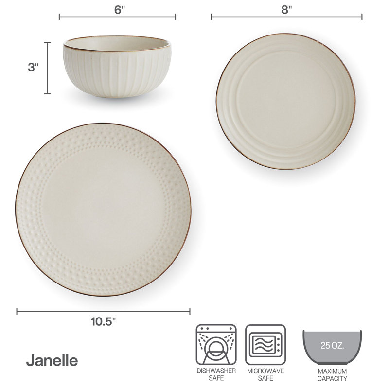 Pfaltzgraff Janelle 12-Piece Stoneware Dinnerware Set, Service for 4