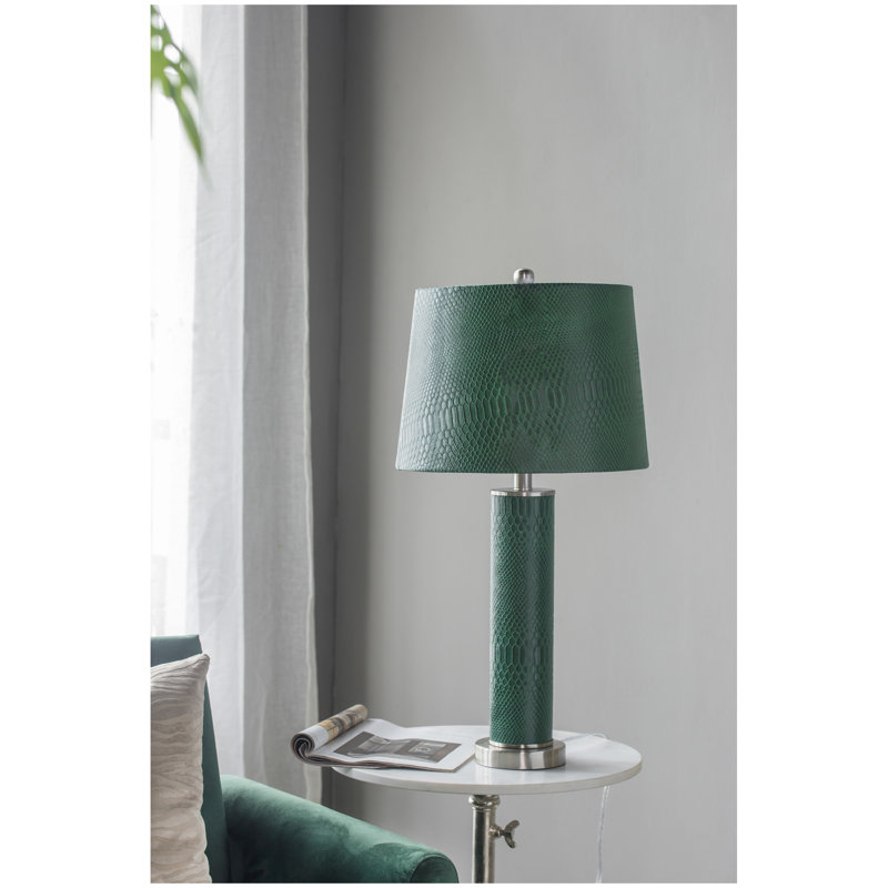 14x14x27" Leather Table Lamp