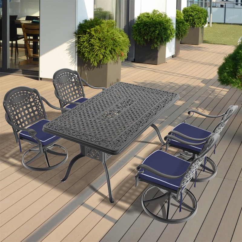 Ensemble de salle à manger toutes saisons en fonte d'aluminium avec chaises confortables et table rectangulaire, 4