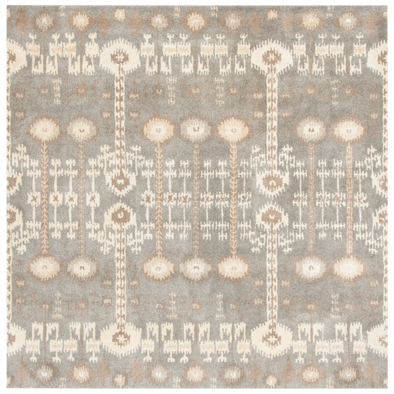 Kouerga Hand Tufted Wool Ikat Rug, Square 7'