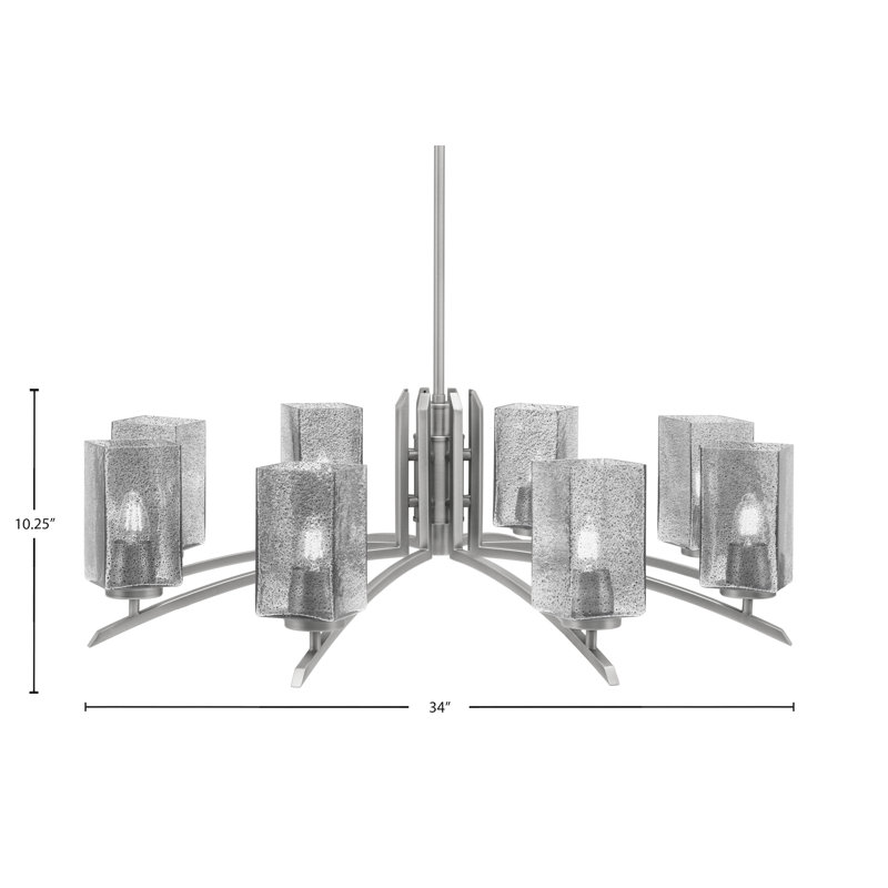 Lustre lumineux avec verre à bulles fumé carré 3,5 po, Graphite, H 58,25 po x l 34 po x P 34 po, 8