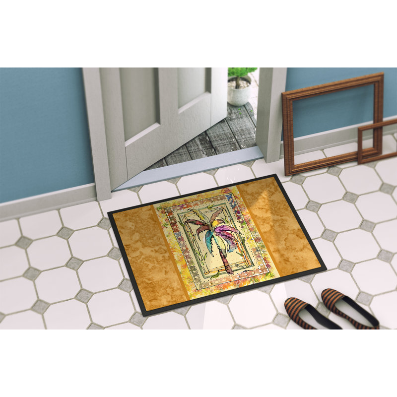 Paillasson antidérapant pour l’intérieur Palm Tree Epling, Rectangle 1 pi 6 po x 2 pi 3 po, Palmier orange