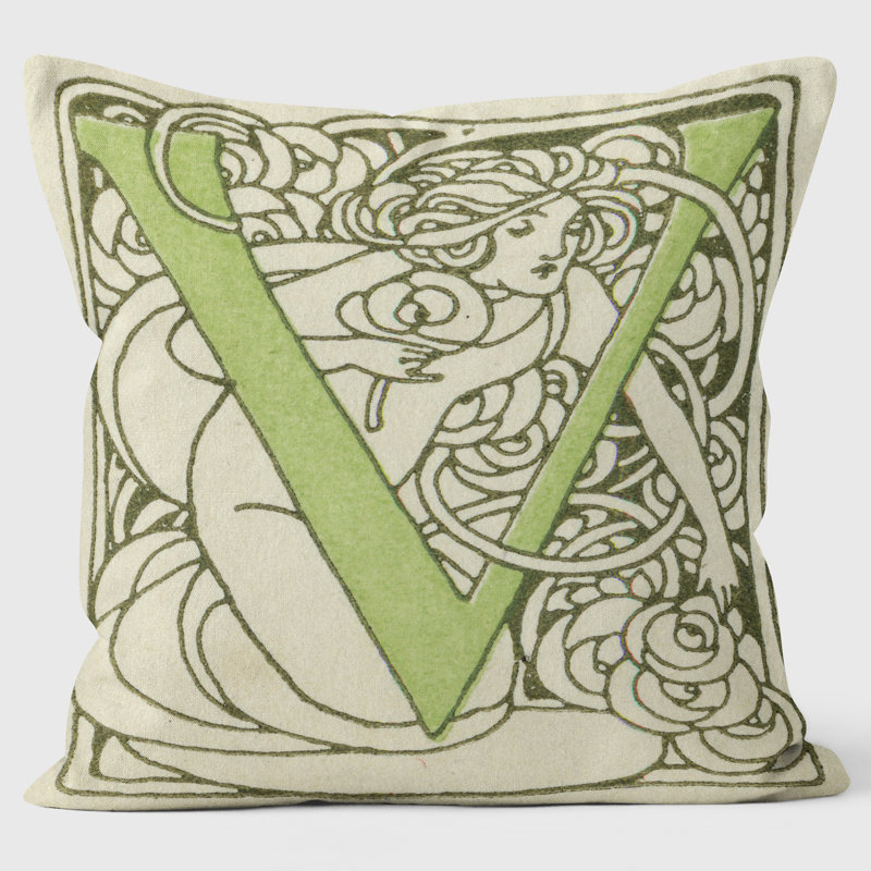 Art Nouveau Alphabet "V" Cushion