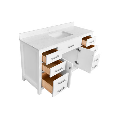 Meuble-lavabo blanc 60 po avec cadre en bois massif et plateau intégré