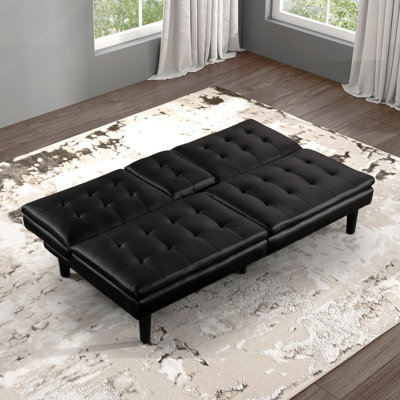 Canapé-lit futon de style contemporain avec chargeurs USB intégrés et siège capitonné en forme de USB avec table à abattants et porte-gobelet