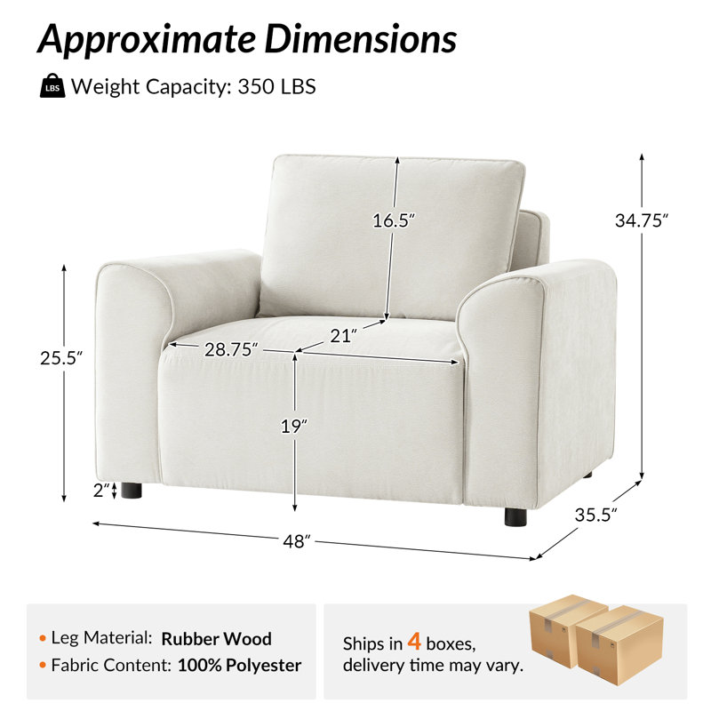  Fauteuil surdimensionné rembourré avec dossier amovible Bernice, Ivoire ivoire
