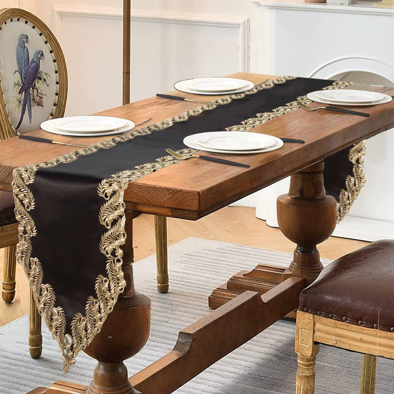Obera Luxurious Table Runner of Anyce Collection Rectangular Dining Table Runner for Table Decor, Black/Gold