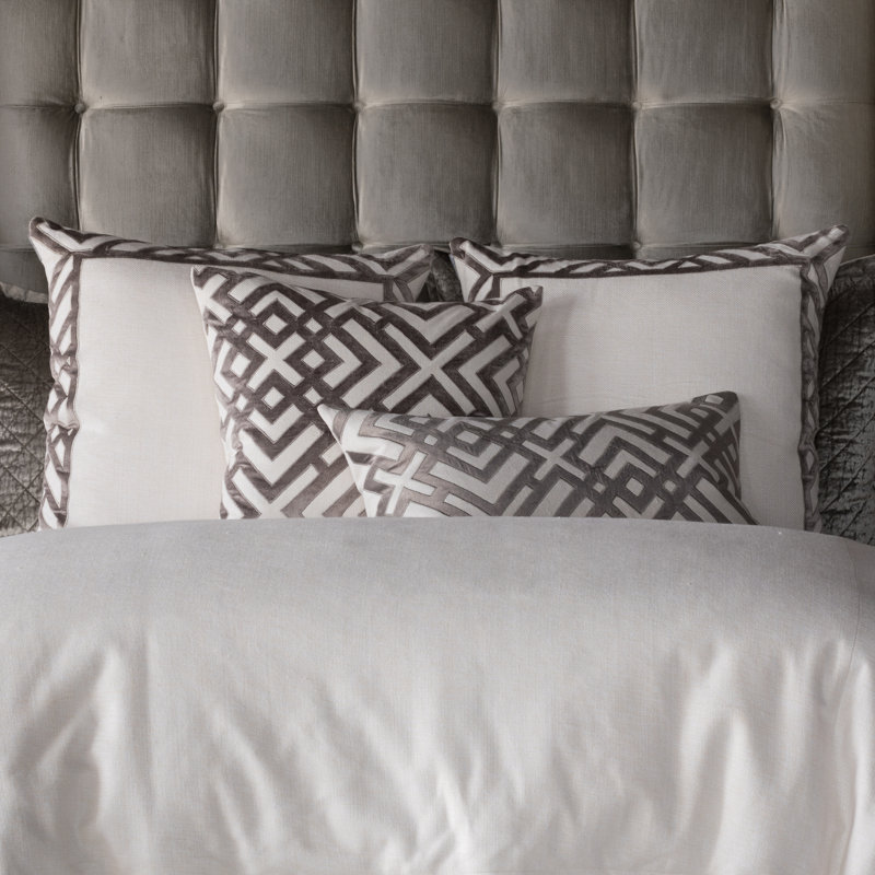 Karl Velvet Square Pillow Cover & Insert, Ivory/Platinum, 24"H x 24"W