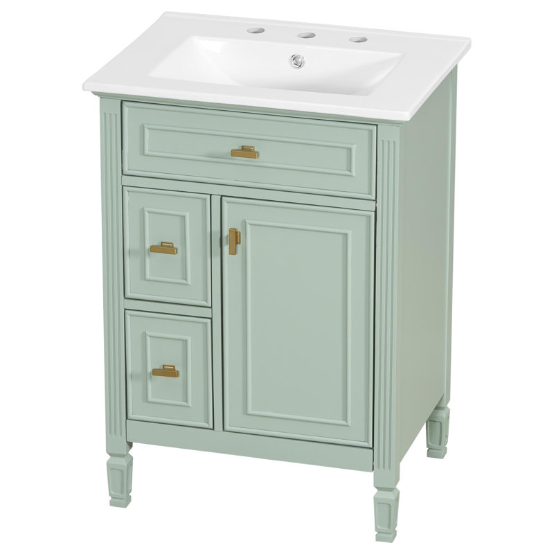 Meuble-lavabo compact de 24 pouces avec rangement, Vert, 24", Ensemble de centre 8 po