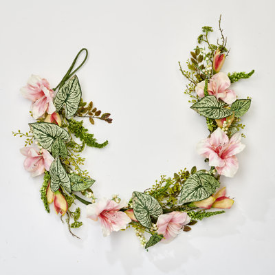 66" Artificial Caladium Leaf and Flower Garland