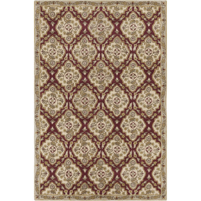 Jethro Palace Ruby Traditional Authentic Handmade and Hand Tufted Brown, Gold, Beige, Muted Yellow, Burgundy Wool Indoor Area Rug