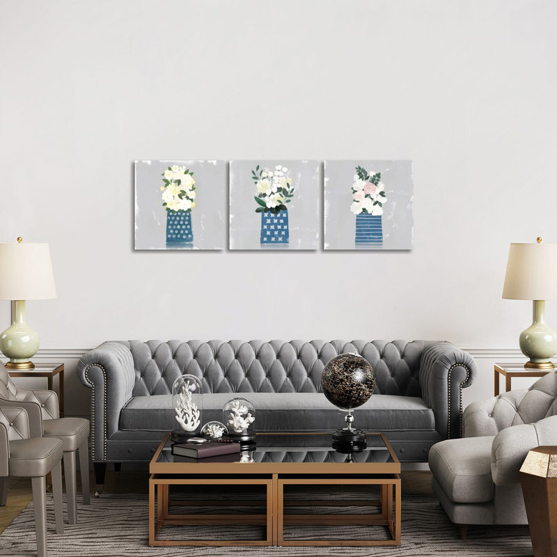 «Contemporary Flower Jar Triptych», ensemble d'art mural sur toile tendue (ensemble de 3)