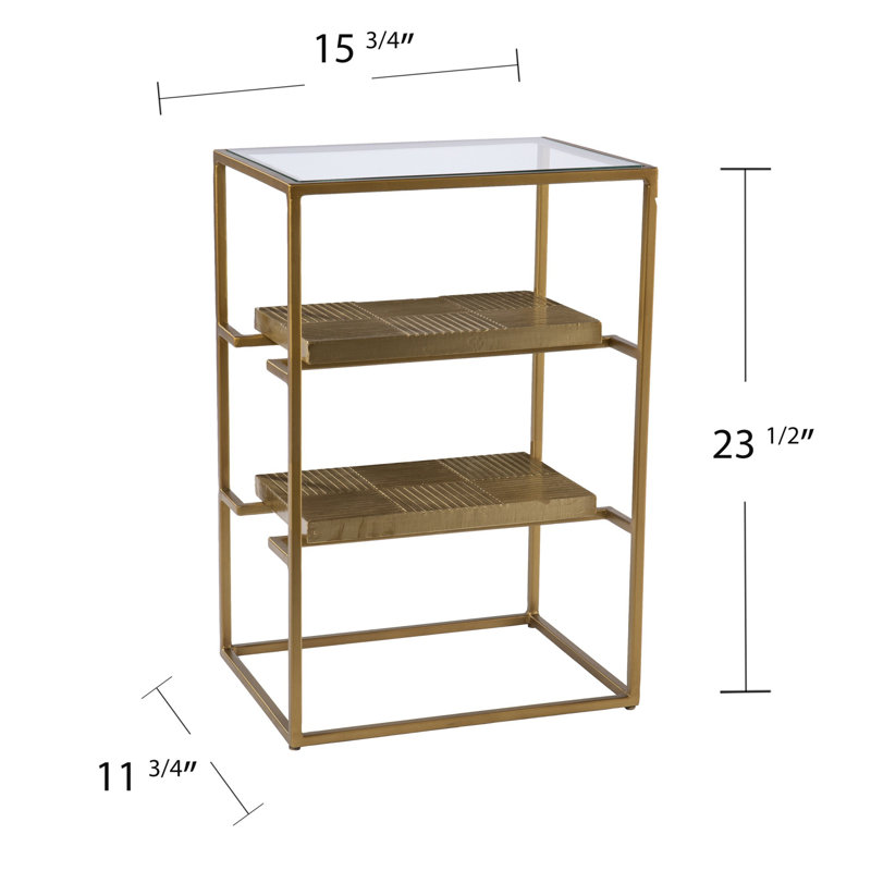 Table de bout rectangulaire en fer et verre 24 po avec deux tablettes 24 po