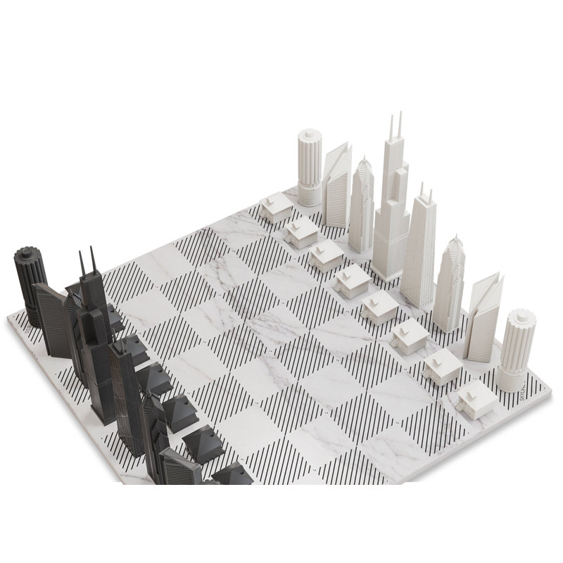 Chess Set Acrylic Chicago With Marble Hatch Board