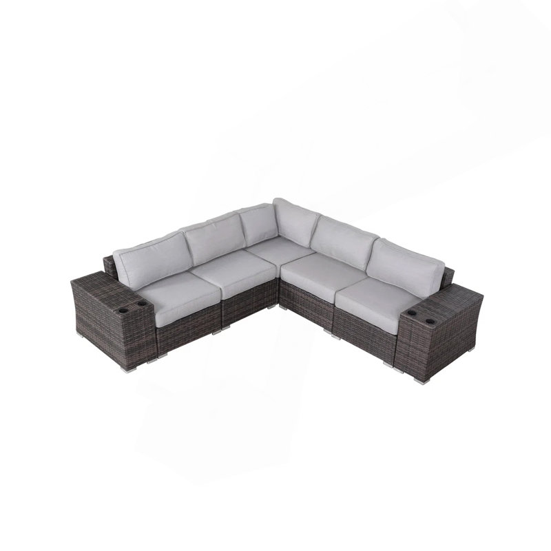 7-Piece Fully Assembled Rattan Sectional Seating Group With Cushions, Brown