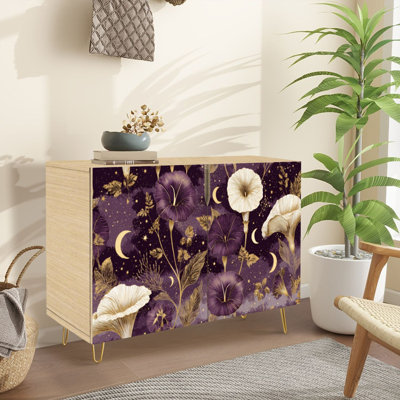 Sideboard Buffet Cabinet with Storage Celestial Botanical Night Garden Floral with 2 Doors for Living Room and Kitchen