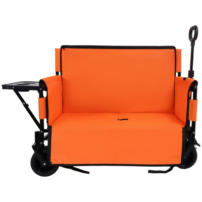 Chariot de chariot pliant convertible 3-en-1 avec banquette et plateau de table pliable monté à l'arrière - Chariot utilitaire robuste de 500 lb, roues tout-terrain d'une capacité de 180 L pour le camping, la plage, les sports et le jardin