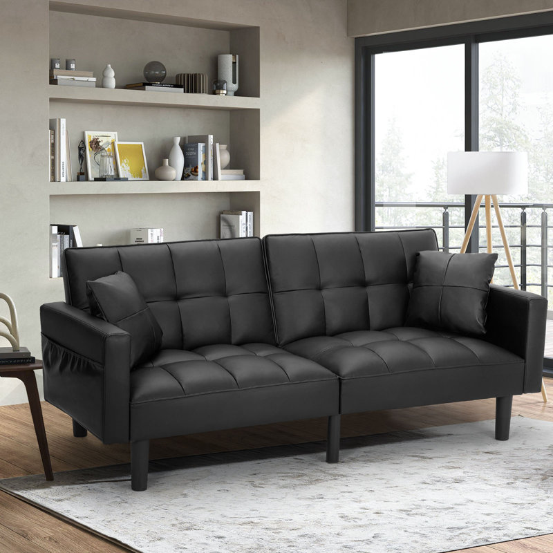 Twin 68" Wide Tufted Back Convertible Sofa