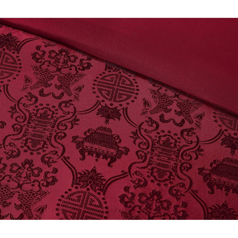 Noble 7-Piece Red Black Jacquard Comforter Set, California King Comforter + 2 King Shams