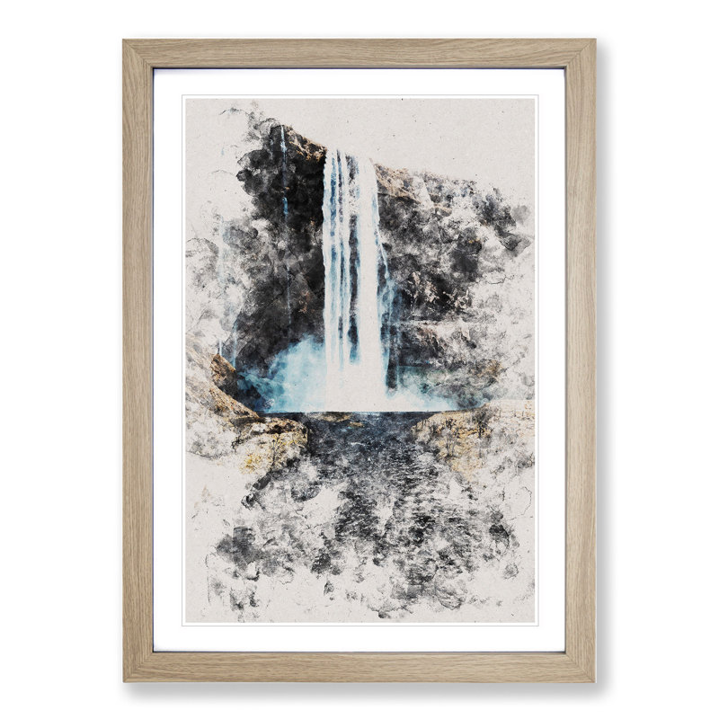 Path to a Waterfall in Iceland - Picture Frame Graphic Art, Oak Framed, 36cm H x 27cm W x 2cm D