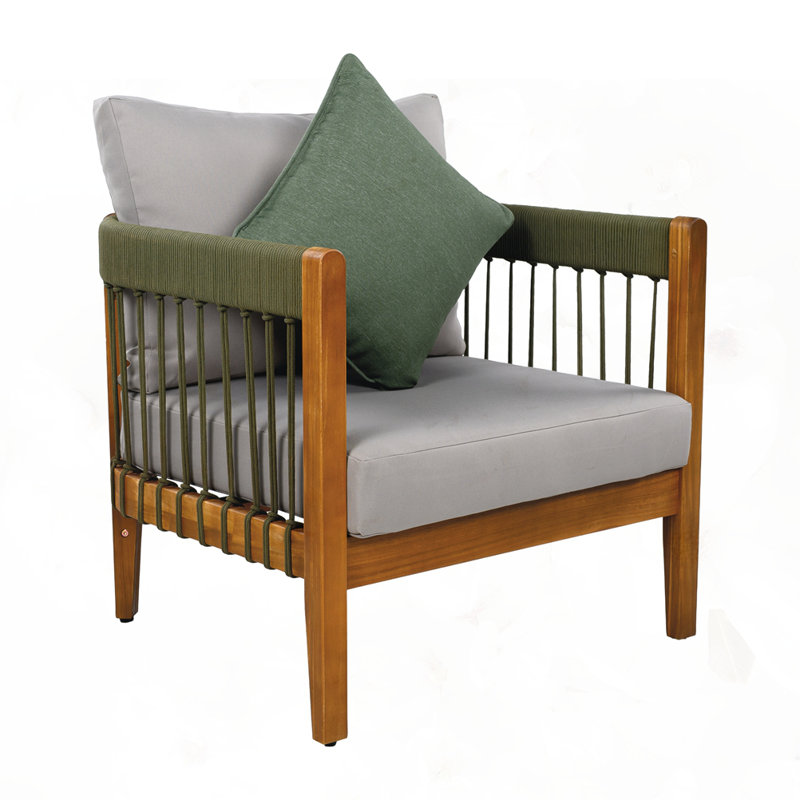 Fauteuil club d'extérieur en bois d'acacia, Gris, Naturel / Vert