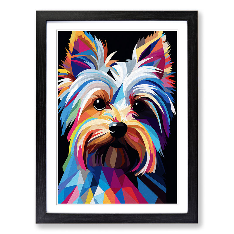 XYZ-FRM-V1223-1716 Yorkshire Terrier Constructivism No.2 - Single Picture Frame Print on Wood, 34cm H x 25cm W x 2cm D, Black
