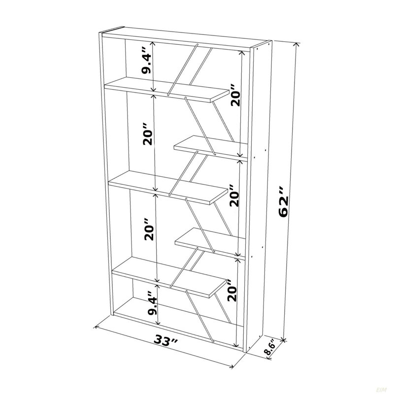 Furnish Home Store Wood Frame Etagere Open Back 6 Shelves Bookcase Industrial Bookshelf For Office And Living Rooms Modern Bookcases Large Bookshelf Organizer (Bookshelf)