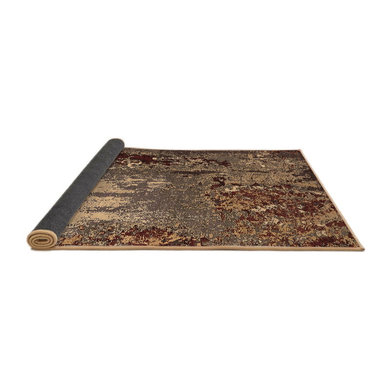 Tapis en laine / polyester abstrait tissé à la machine en brun / rouille / gris, Rond 6 pi