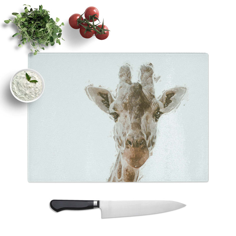 Tempered Glass Curious Giraffe Chopping Board, 39 cm W x 28.5 cm L