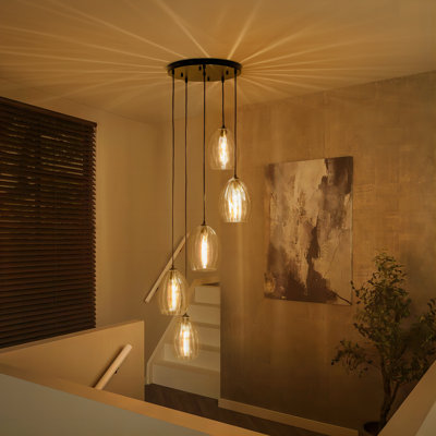 Elara 5-Light Ribbed Clear Glass Pendant Chandelier