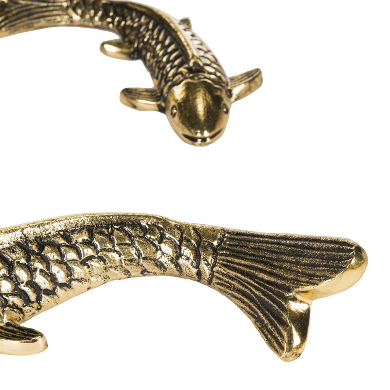 Antique Gold Cast Aluminum Koi Fish Wall Sculpture Set