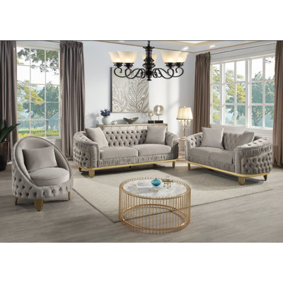 Valorie 3 - Piece Velvet Living Room Set by Everly Quinn