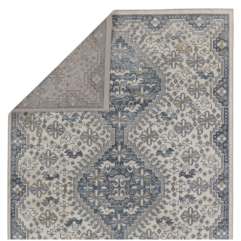 Phoebe Machine WashableOriental Area Rug in Cream/Blue, Runner 2'8" x 10'