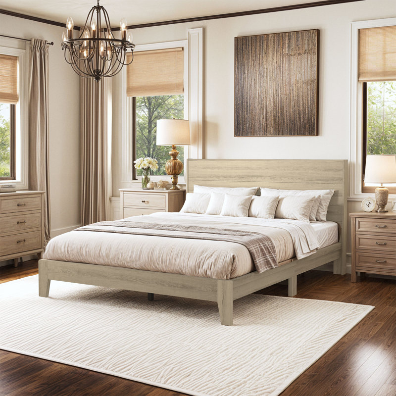 Allyannah Levison Platform Bed With Headboard, Queen, Oslo Oak
