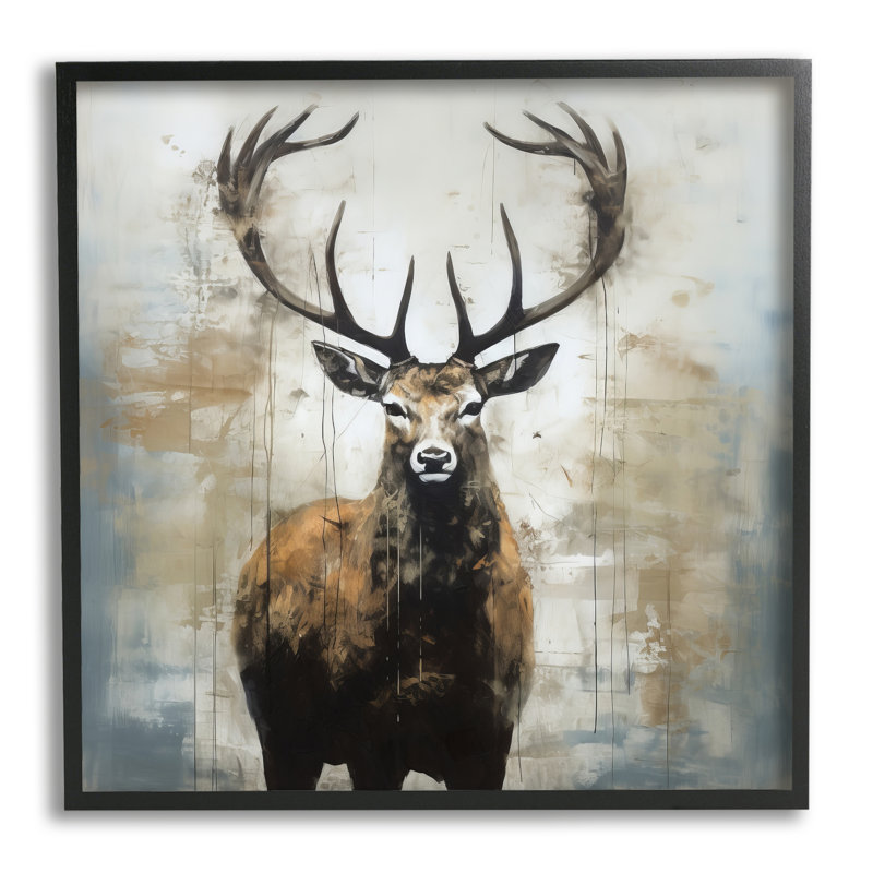 " Rustic Woodland Deer ", Midnight Black Framed Giclee, 12" H x 12" W x 1.5" D