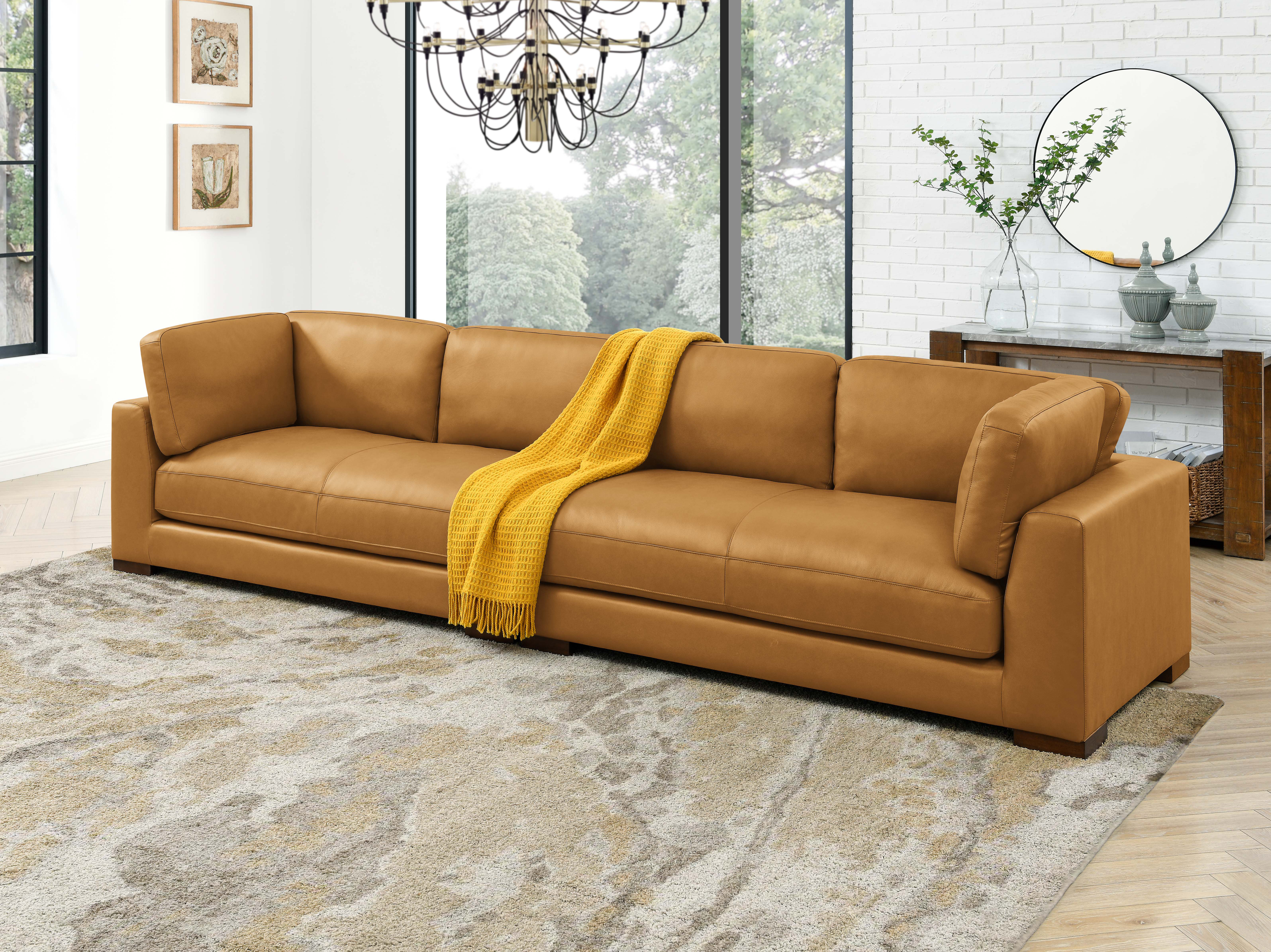 Modern Designed Curvy-Back Support Sumptuous Leather Sofa Set –