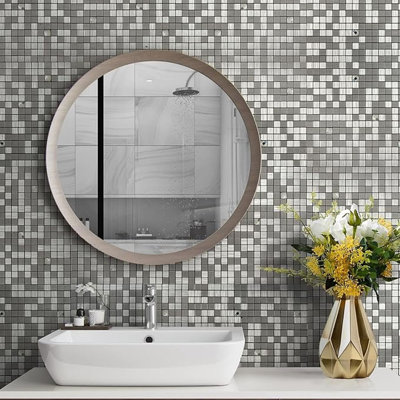 10 Piece Peel and Stick Backsheet Silver Brushed Plus Tile PVC Mosaic Tile for Kitchen and Bathroom