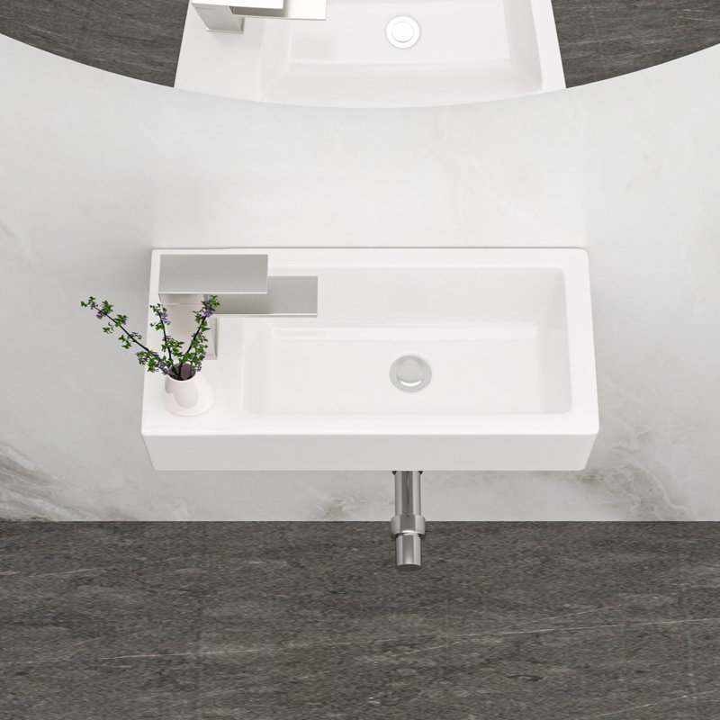 Lavabo de salle de bain mural rectangulaire en céramique 14,57X7,28 pouces avec trou de robinet simple