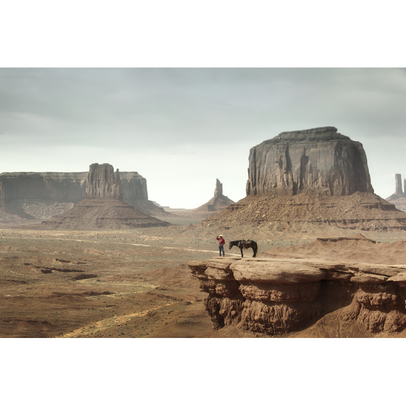 Cowboy On The Cliff by YinYang - No Frame Print on Canvas, 51cm H x 76cm W