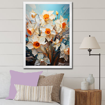 «Bold Colors Gray White Daffodils Bloom I», reproduction sur toile
