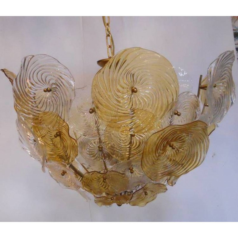 Lustre à disques en spirale Alan Mizrahi, Bronze brillant, Fumée, 36" Diameter x 26” Height