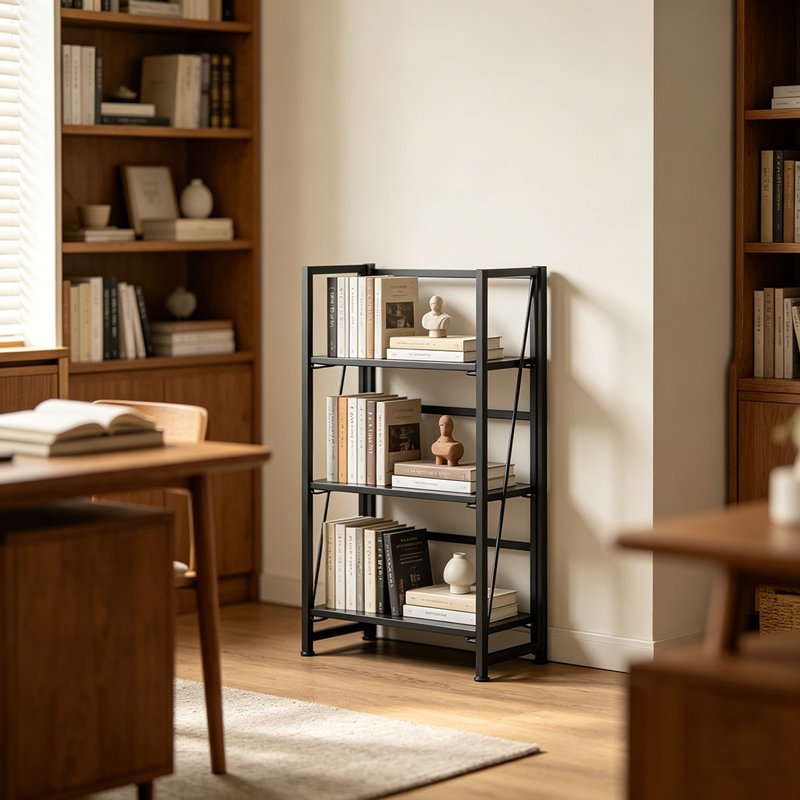 Bibliothèque pliante, étagère de rangement à 3 niveaux pour bureau à domicile, sans assemblage, Noir