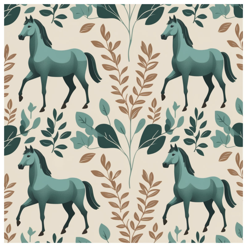 Chevaux avec des feuilles vertes, Full / Double