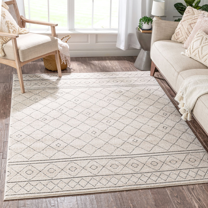 Malaga Ivory Geometric Synthetic 7'10" x 10'6" Easy-Care Area Rug